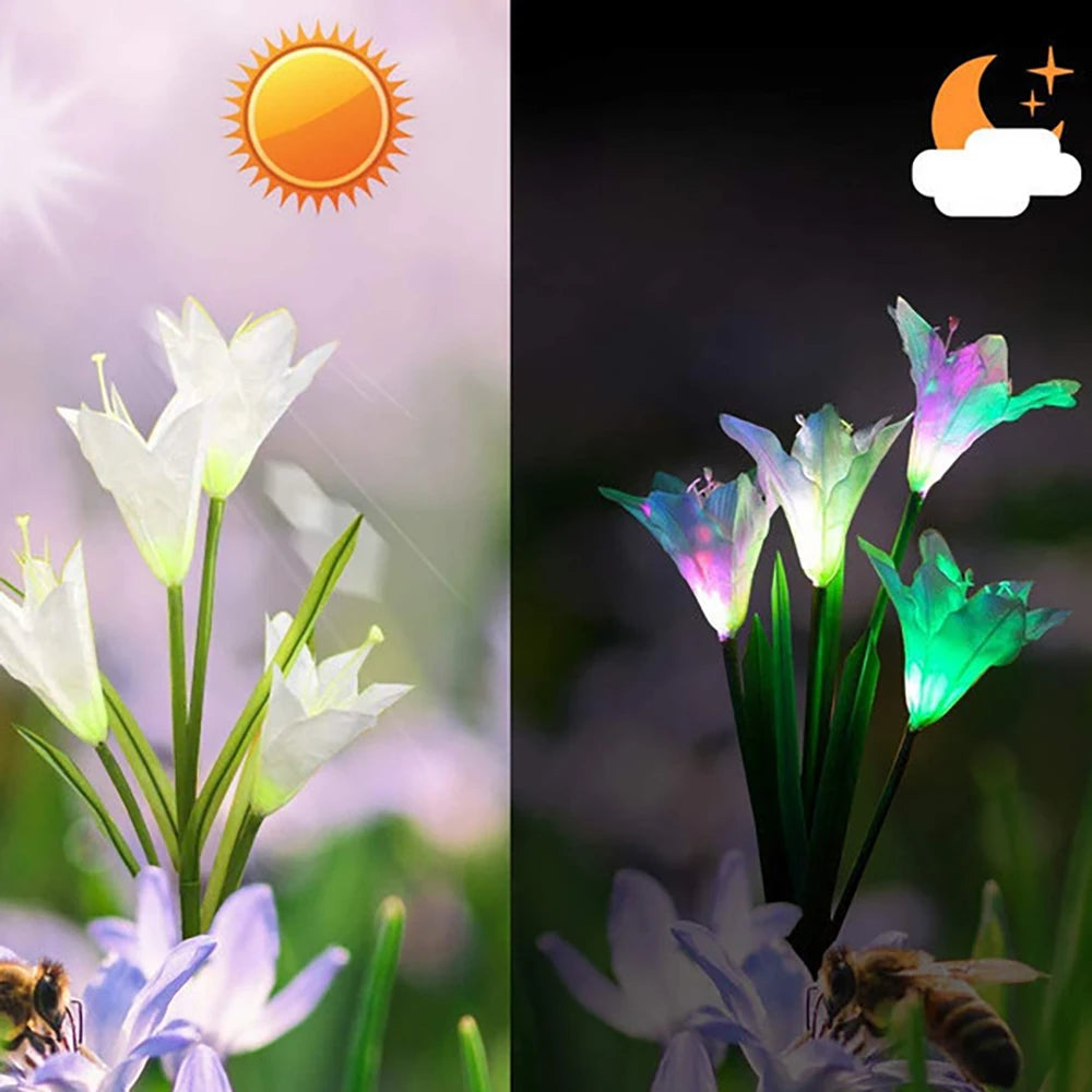 Solar LED Blumenleuchten in Lilienform – Farbwechselnde Gartenlichter mit Stab für Außenbereiche