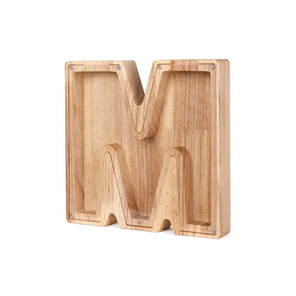 Holz Alphabet Sparschwein mit transparentem Sichtfenster für stilvolles Sparen