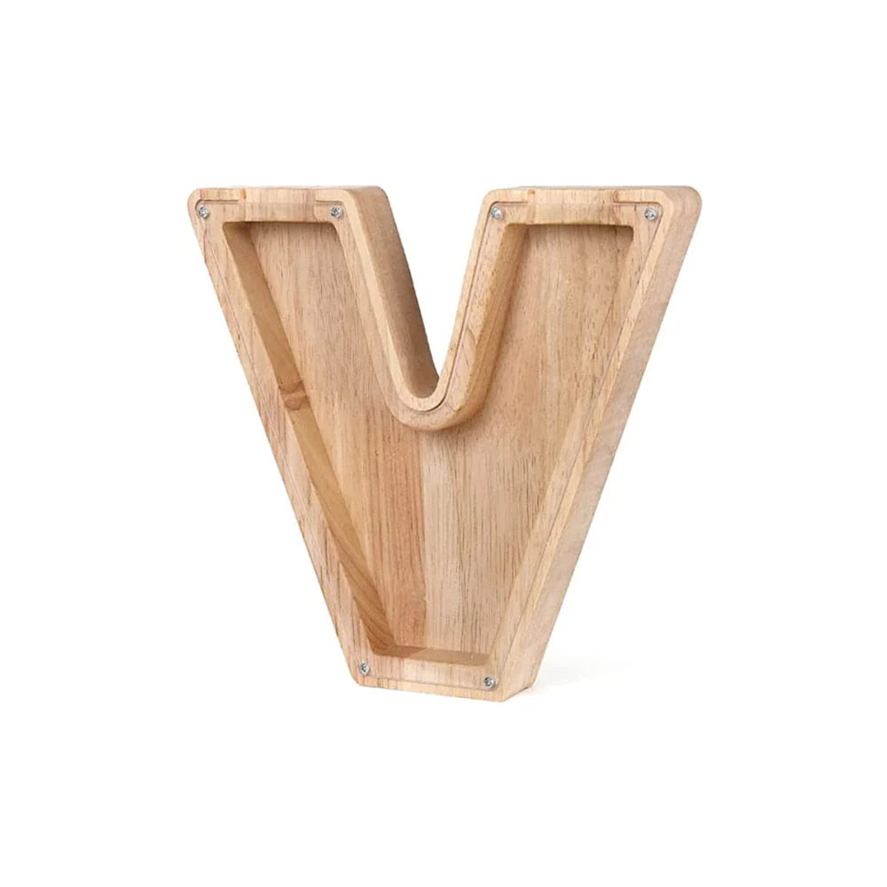 Holz Alphabet Sparschwein mit transparentem Sichtfenster für stilvolles Sparen