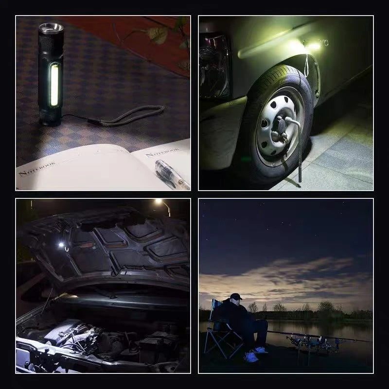 USB Wiederaufladbare Magnetische Taschenlampe – LED Notfalllampe mit Magnet und Trageband