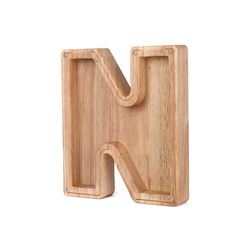 Holz Alphabet Sparschwein mit transparentem Sichtfenster für stilvolles Sparen