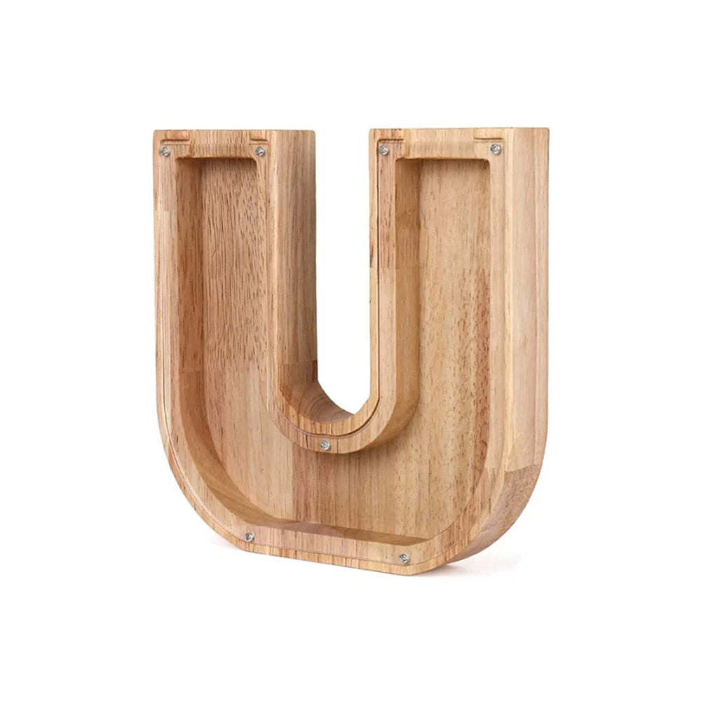 Holz Alphabet Sparschwein mit transparentem Sichtfenster für stilvolles Sparen
