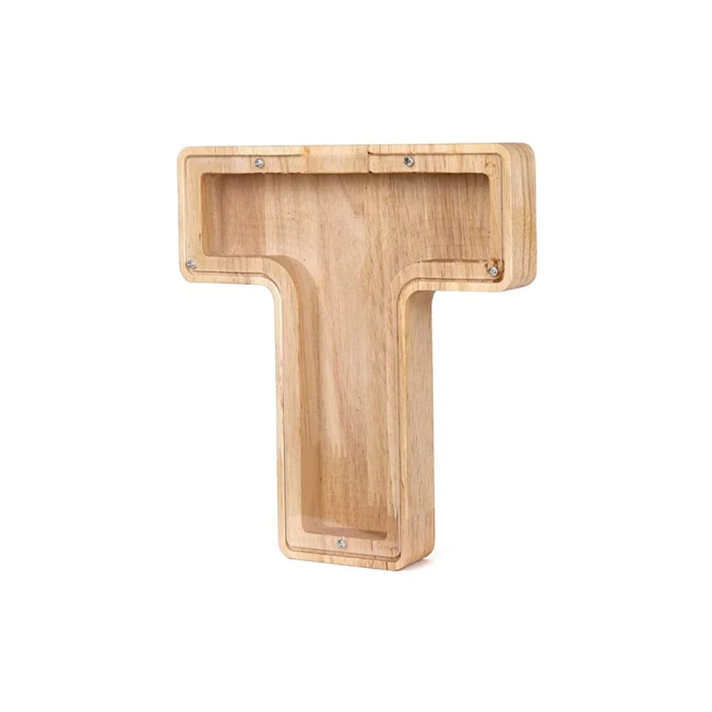 Holz Alphabet Sparschwein mit transparentem Sichtfenster für stilvolles Sparen
