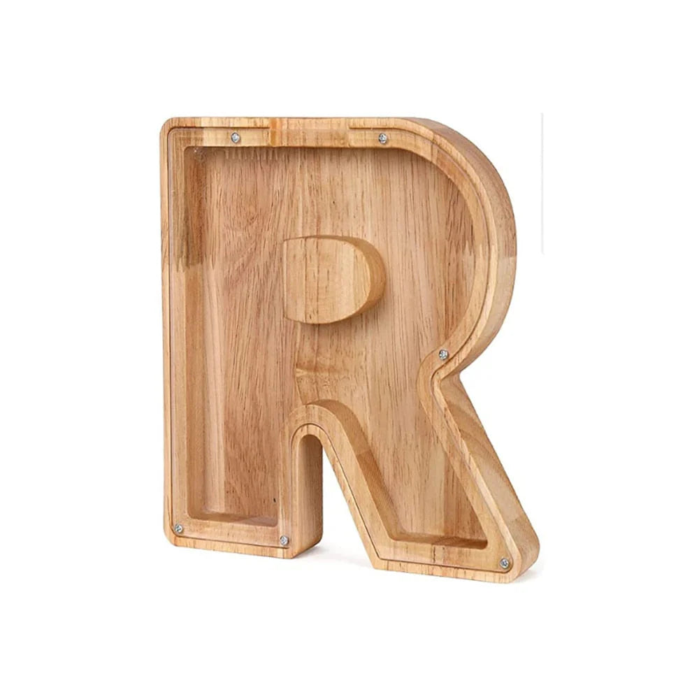 Holz Alphabet Sparschwein mit transparentem Sichtfenster für stilvolles Sparen