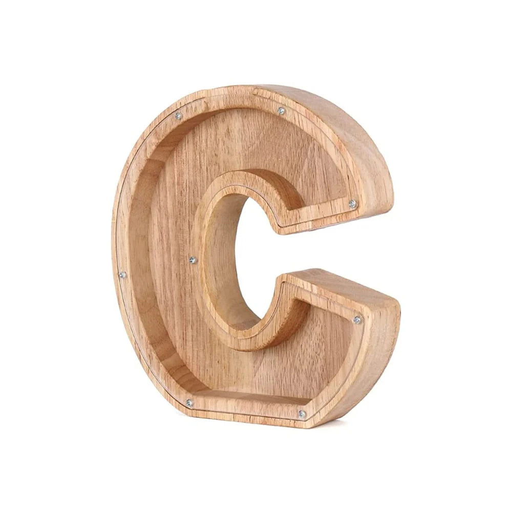 Holz Alphabet Sparschwein mit transparentem Sichtfenster für stilvolles Sparen