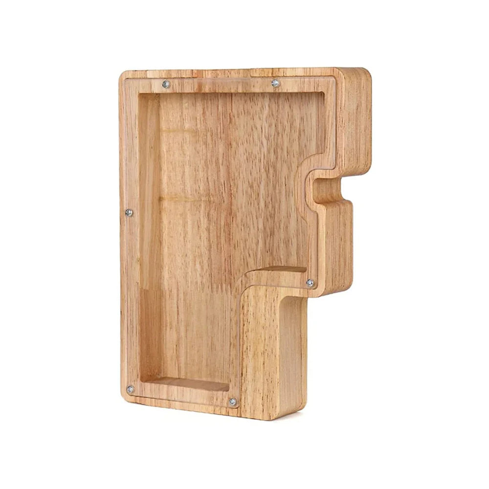 Holz Alphabet Sparschwein mit transparentem Sichtfenster für stilvolles Sparen