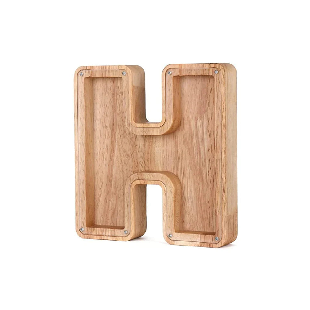 Holz Alphabet Sparschwein mit transparentem Sichtfenster für stilvolles Sparen