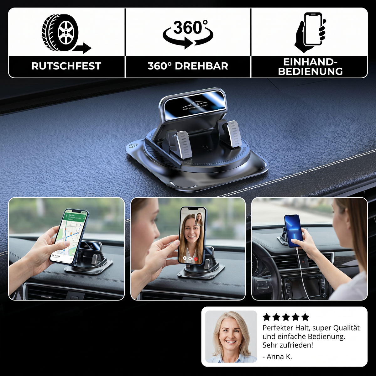 Auto-Handyhalterung – Rutschfester Smartphone-Halter für Armaturenbrett & Mittelkonsole