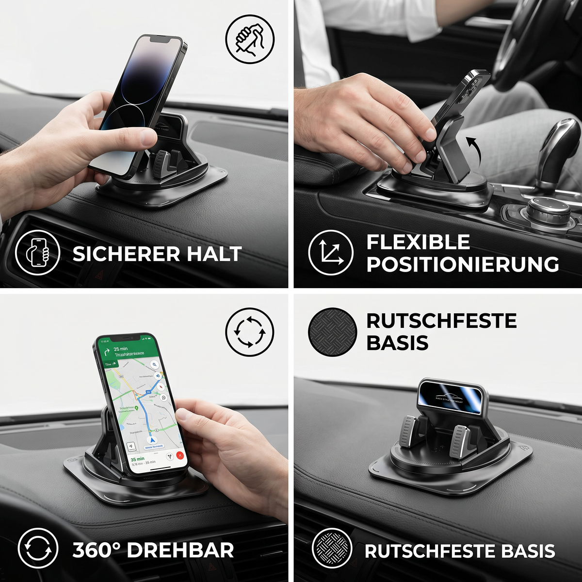 Auto-Handyhalterung – Rutschfester Smartphone-Halter für Armaturenbrett & Mittelkonsole