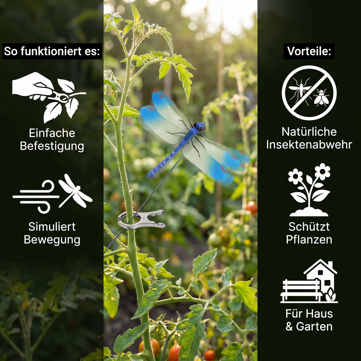 Libellen Klammern - Realistische Insektenabwehr für Haus und Garten (4 Stück)