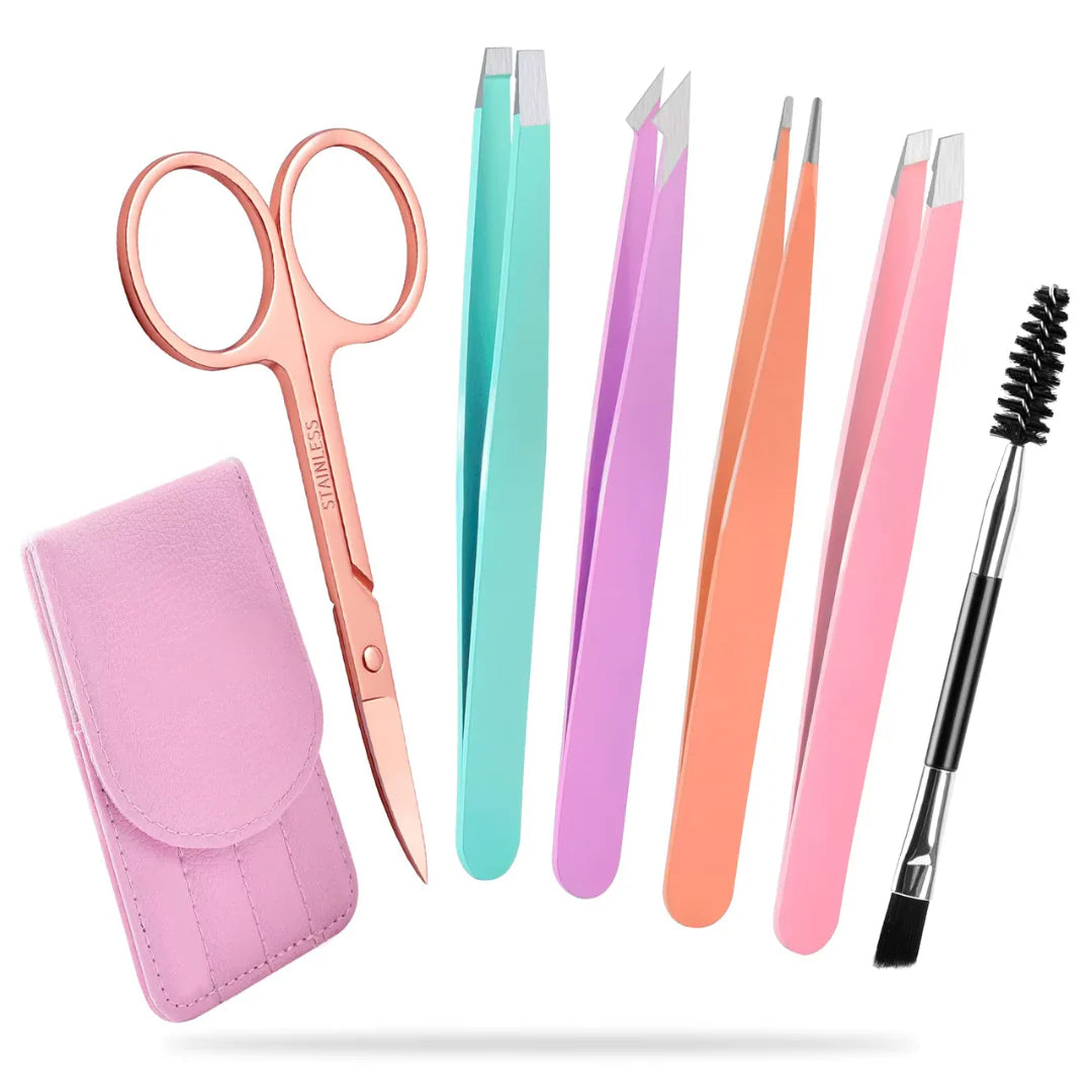 Präzisionspinzetten-Set – 6-teiliges Augenbrauen-Kit mit Reiseetui