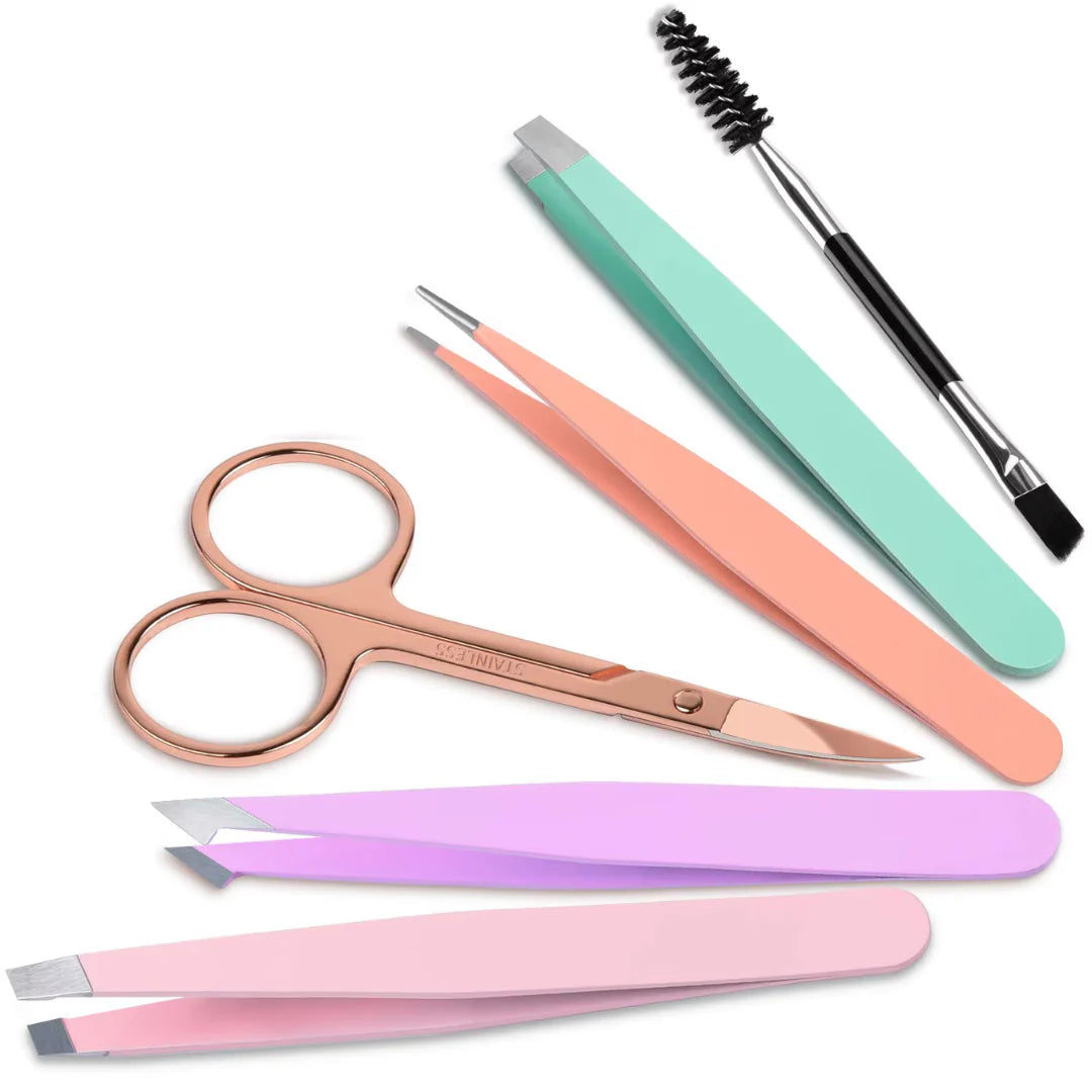 Präzisionspinzetten-Set – 6-teiliges Augenbrauen-Kit mit Reiseetui