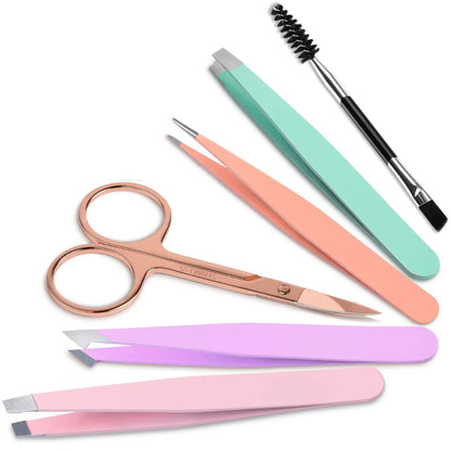 Präzisionspinzetten-Set – 6-teiliges Augenbrauen-Kit mit Reiseetui