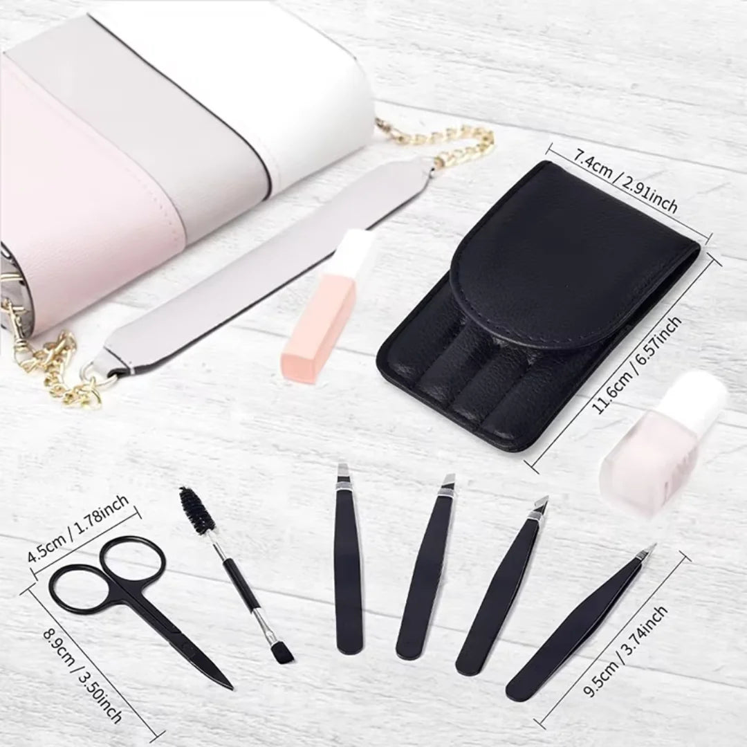 Präzisionspinzetten-Set – 6-teiliges Augenbrauen-Kit mit Reiseetui