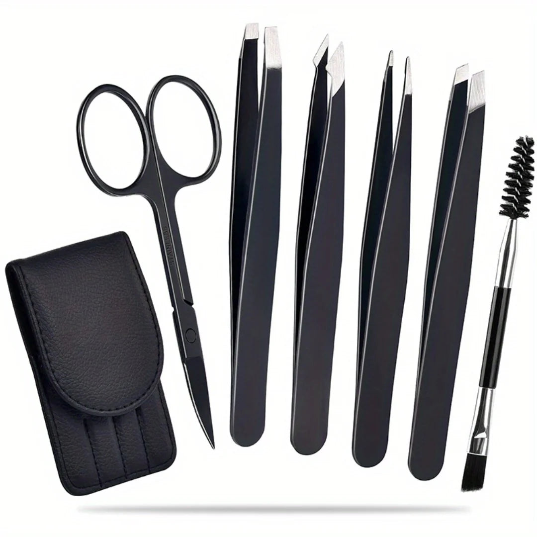 Präzisionspinzetten-Set – 6-teiliges Augenbrauen-Kit mit Reiseetui