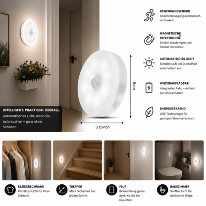 Wiederaufladbares LED Sensorlicht (4er-Set) – Magnetisch und automatisch für vielseitige Anwendungen