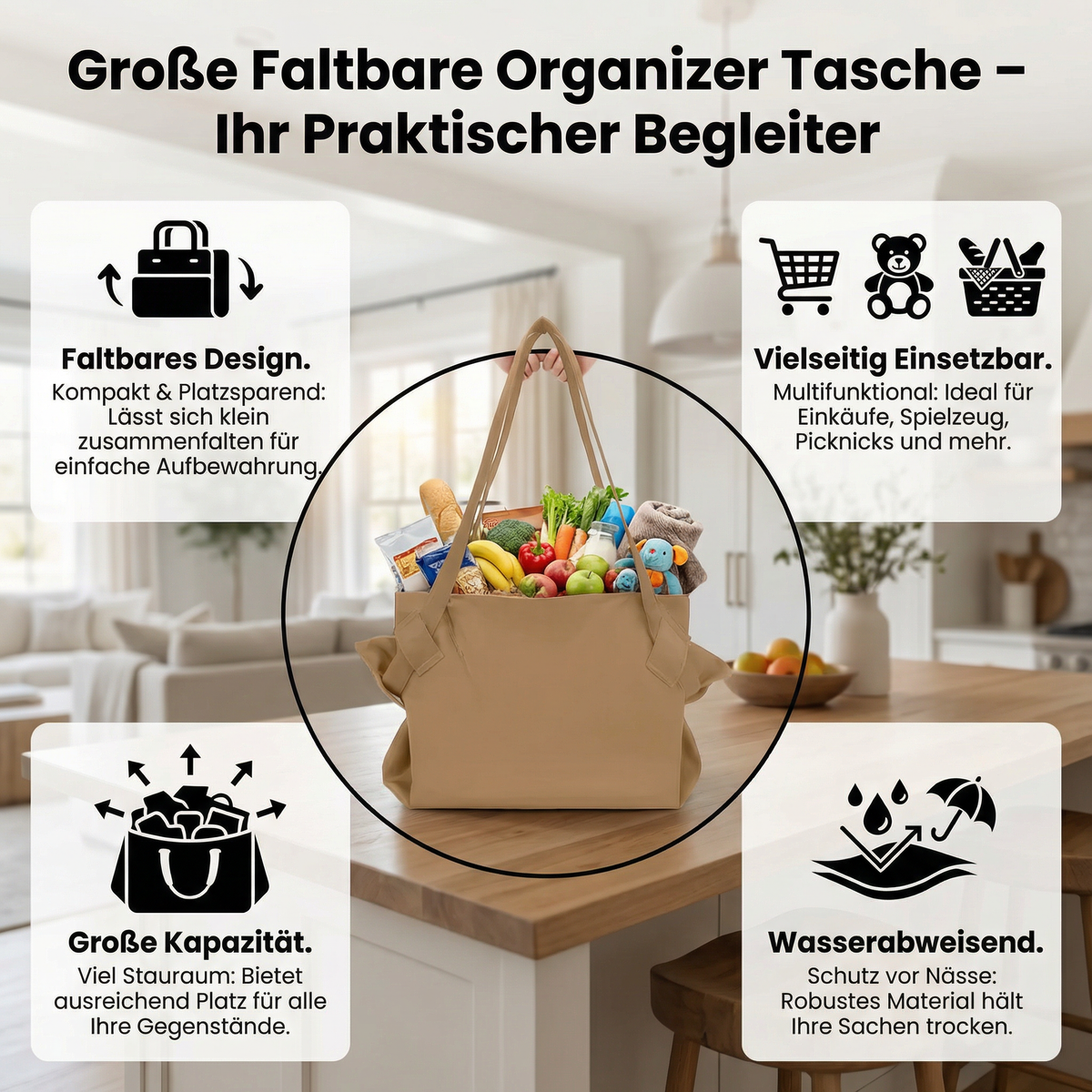 Große faltbare Organizer Tasche – Praktisch, Wasserabweisend & Vielseitig Einsetzbar