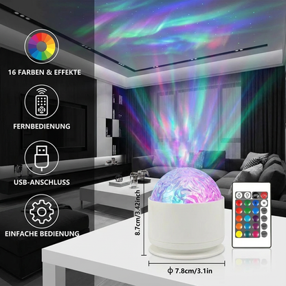 LED Nordlicht-Projektorlampe – 16 Farben & Fernbedienung