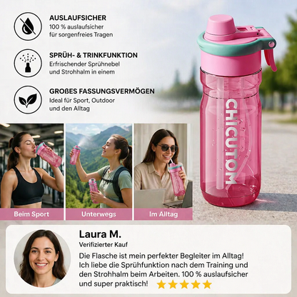 2-in-1 Sport-Trinkflasche mit Sprühfunktion & Strohhalm – Großes Fassungsvermögen & auslaufsicher