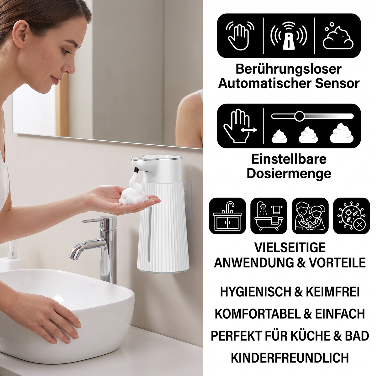 Berührungsloser automatischer Sensor-Seifenspender mit einstellbarer Dosiermenge