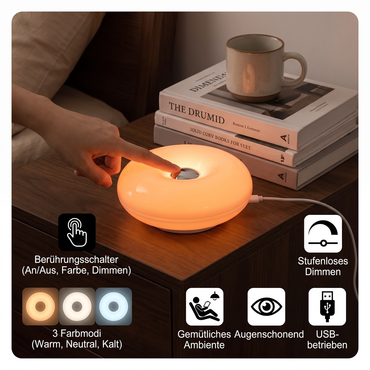Retro-LED-Lampe in Donut-Form mit gemütlichem Ambientelicht