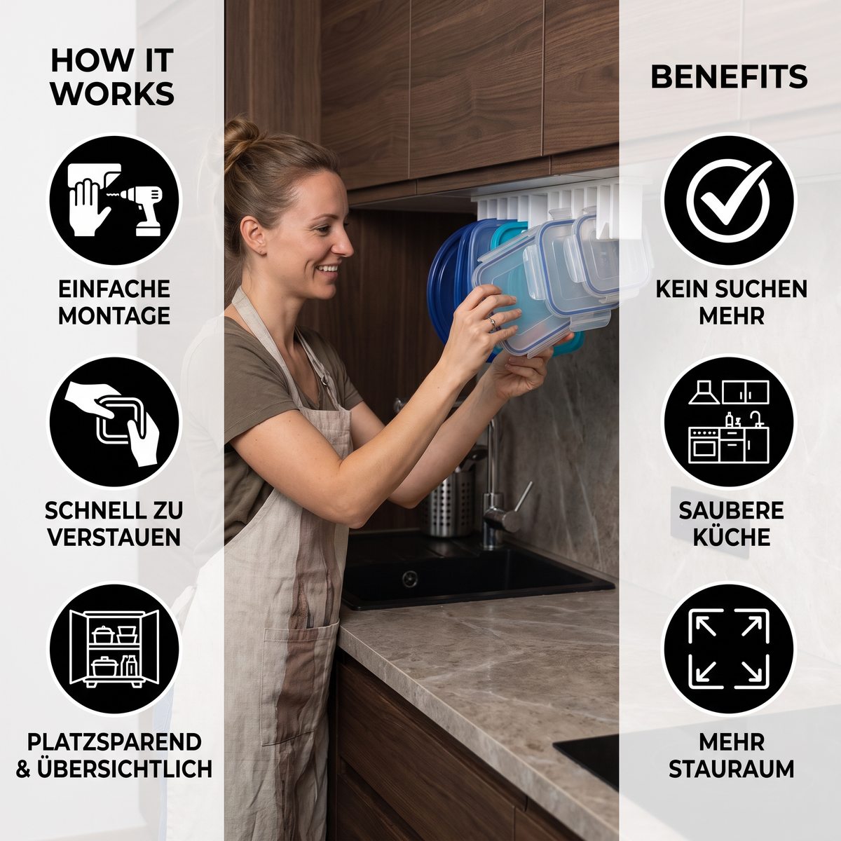 Platzsparender Organizer-Ständer für Tupperware-Deckel