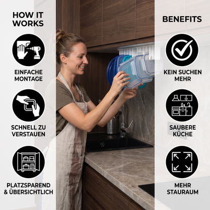 Platzsparender Organizer-Ständer für Tupperware-Deckel