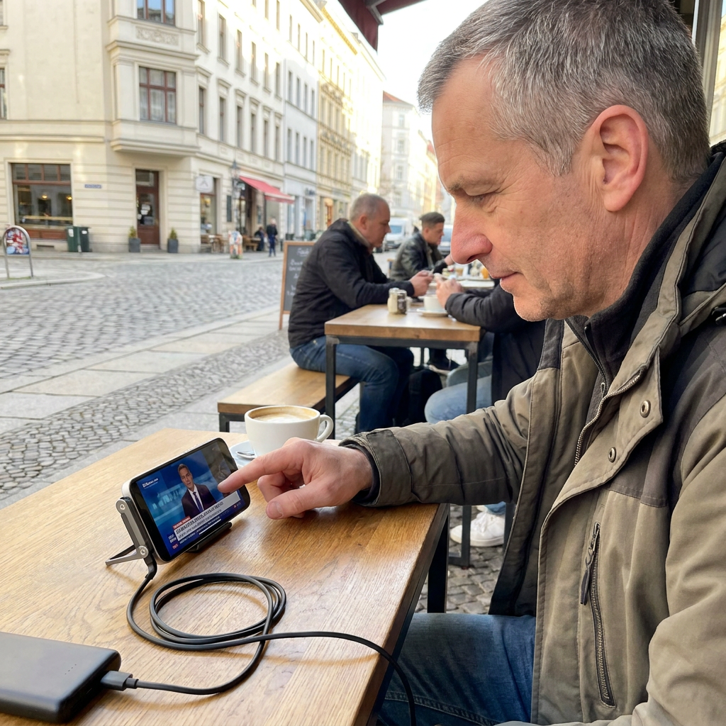2-in-1 robuster & faltbarer Handyhalter mit abnehmbarem USB-C-Ladekabel