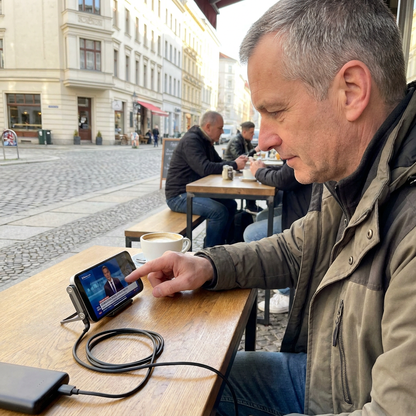 2-in-1 robuster & faltbarer Handyhalter mit abnehmbarem USB-C-Ladekabel