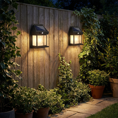 Solar LED-Wandleuchte – Wasserdichte Außenlampe mit Lichtsensor für Garten, Hof und Zaun (2 Stück)
