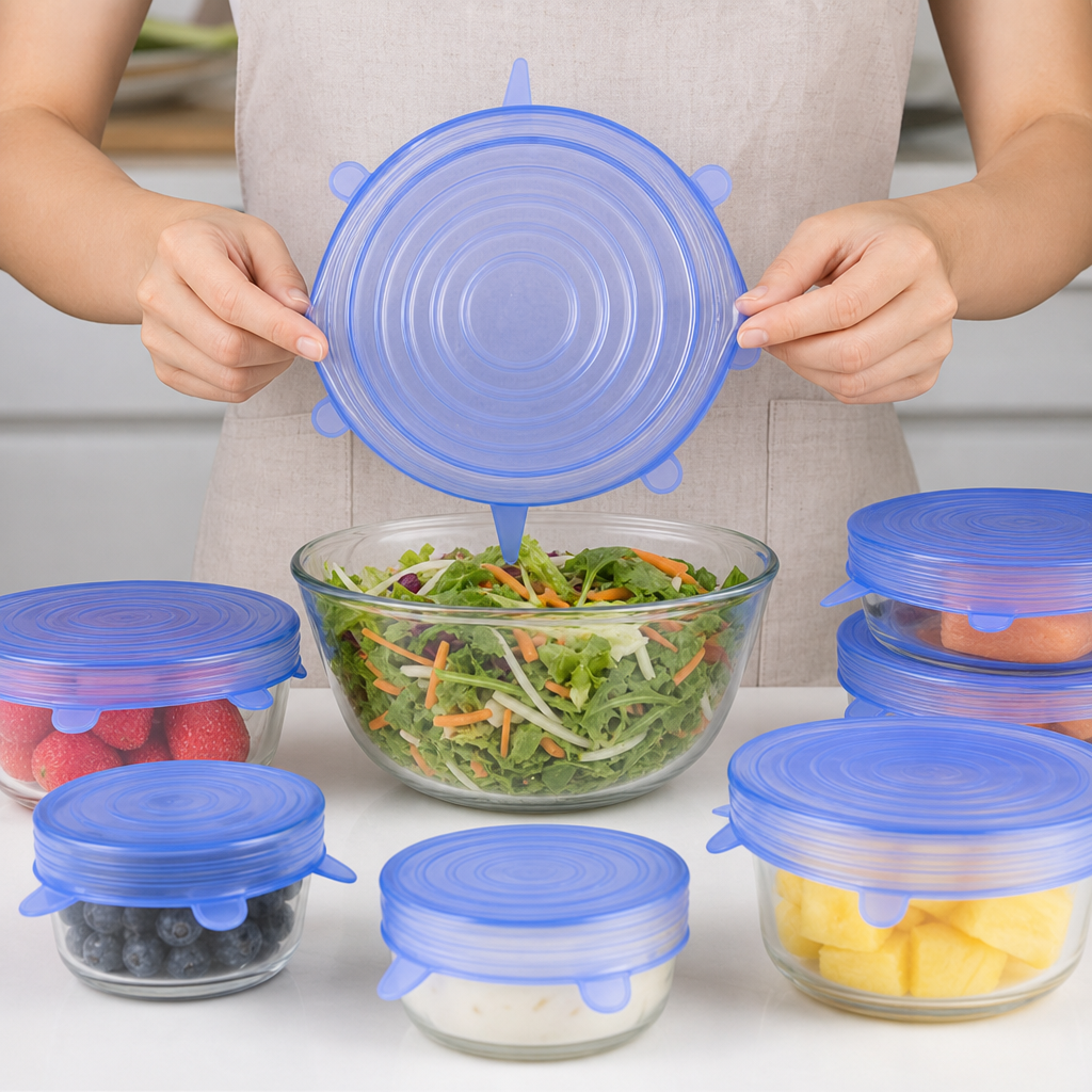 6-teiliges Silikon-Stretchdeckel-Set – Wiederverwendbare BPA-freie Frischhalteabdeckungen