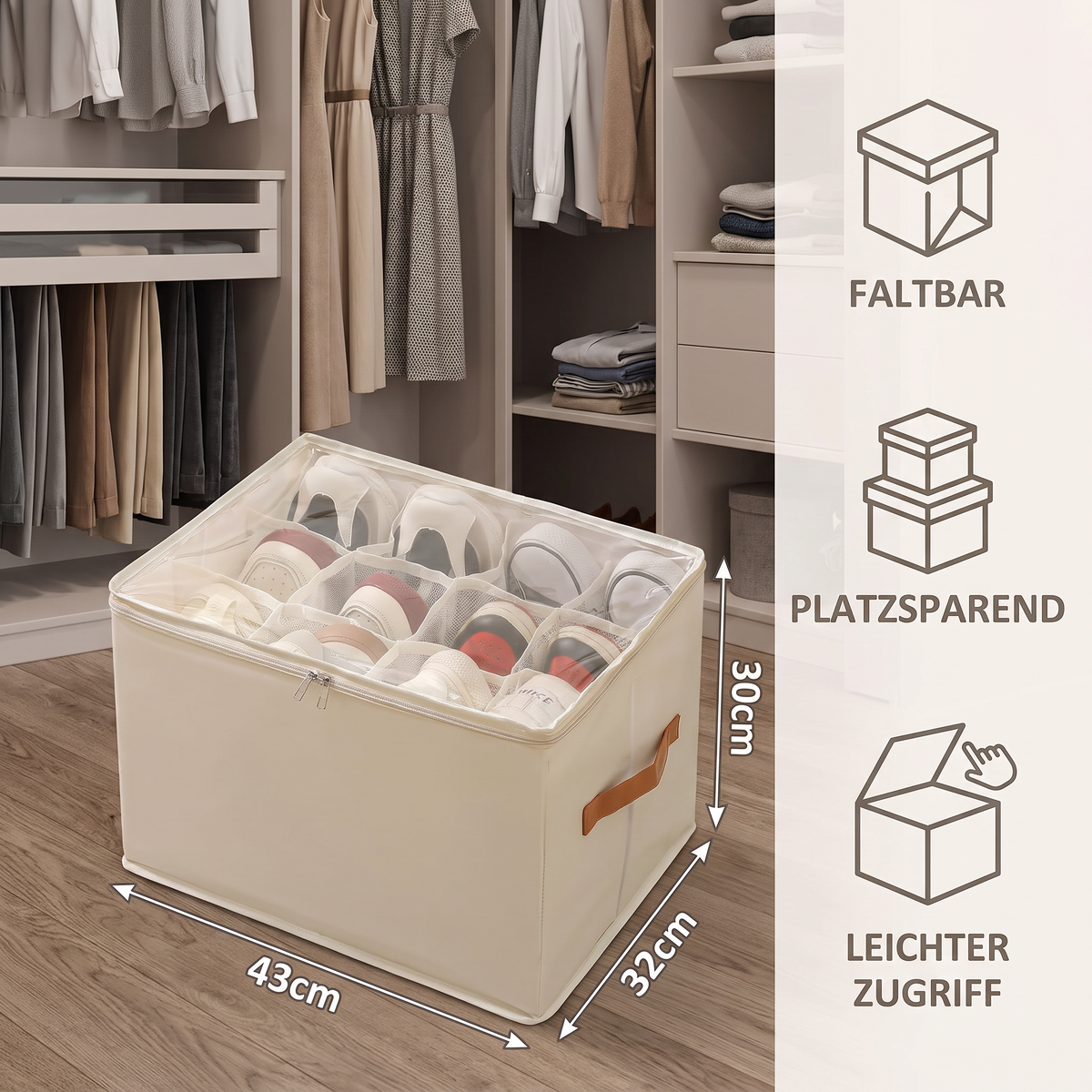 Faltbarer Schuh-Organizer mit einfachem Zugriff für die Aufbewahrung im Kleiderschrank