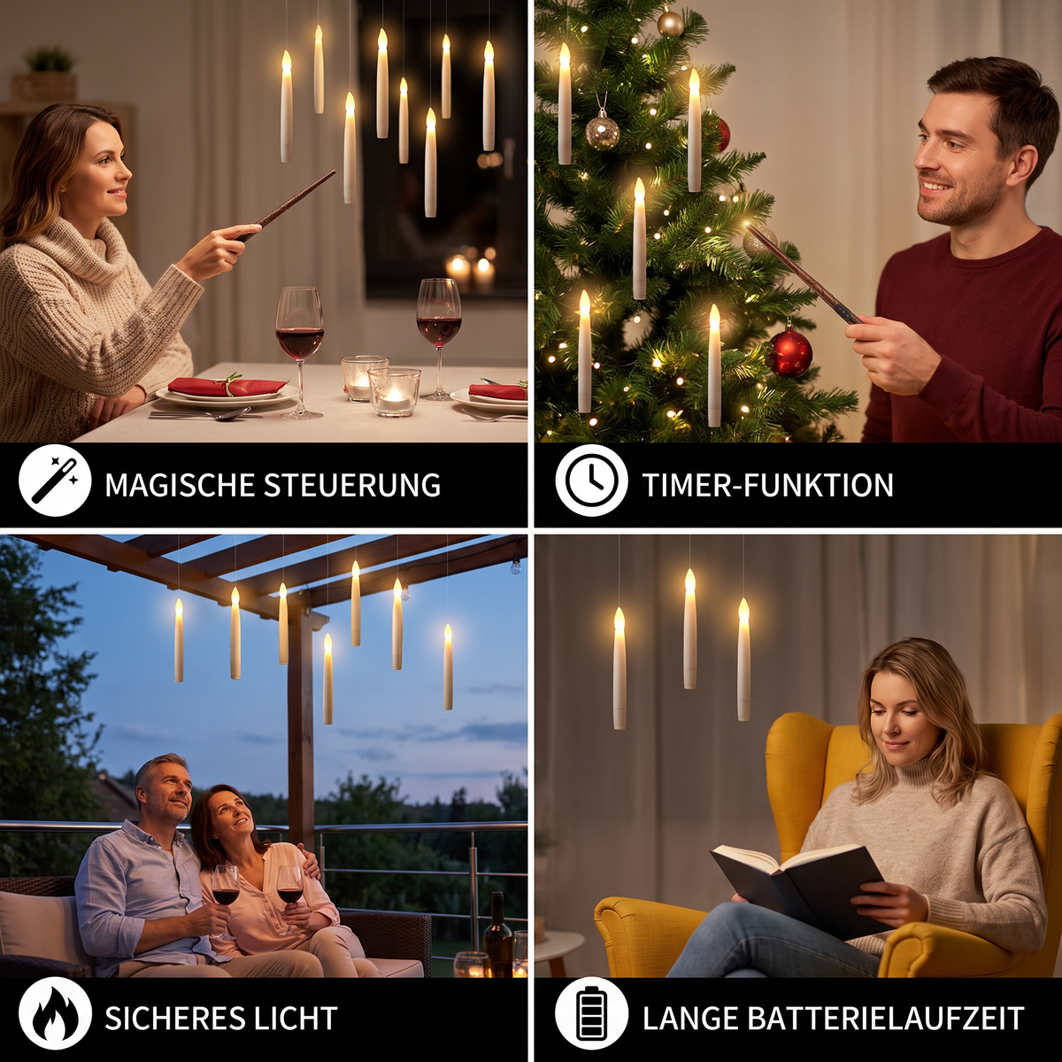 Schwebende LED-Kerzen mit Zauberstab-Steuerung