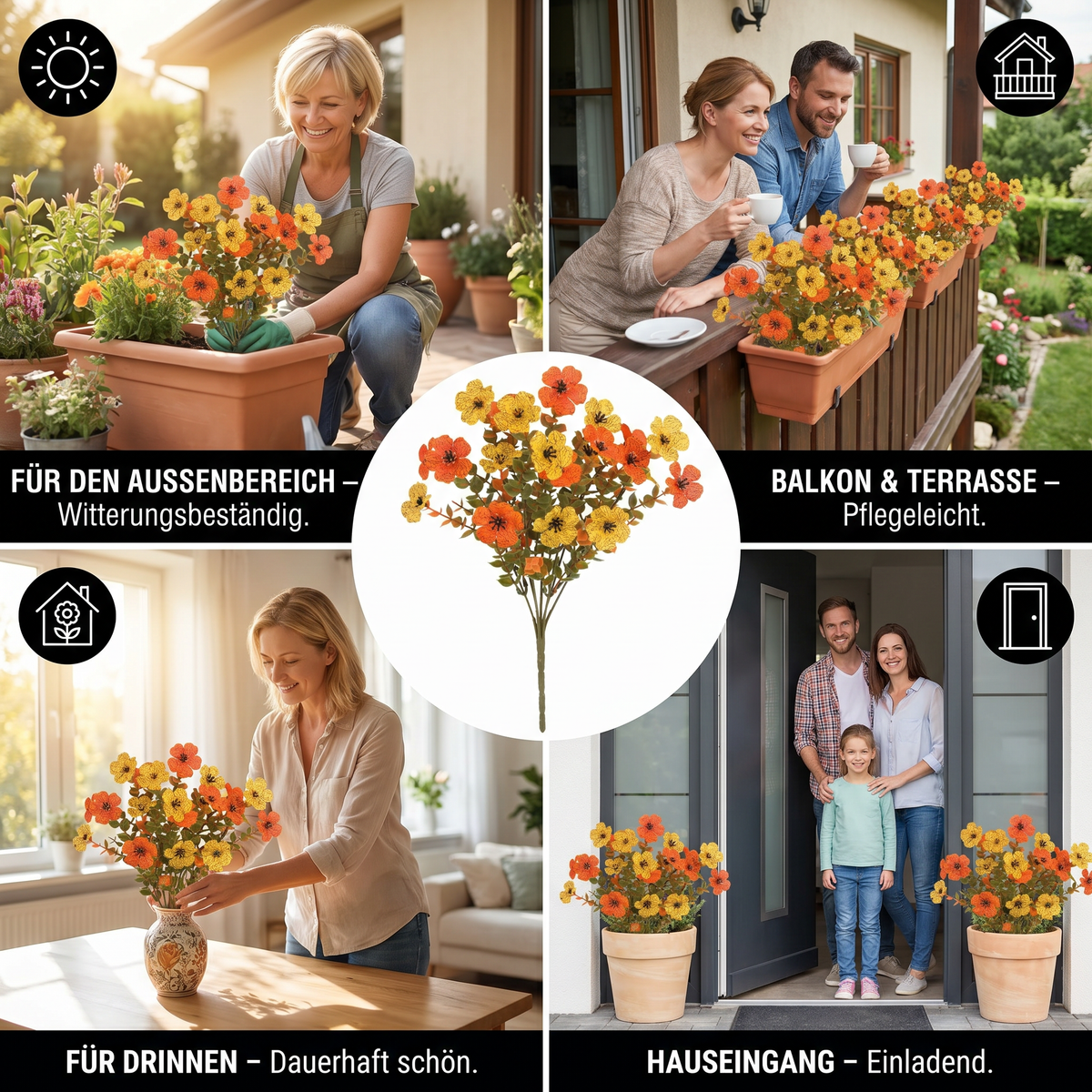 EverBloom – Unverblühender Kunstblumenstrauß aus Wildblumen für Pflanzkübel im Außenbereich