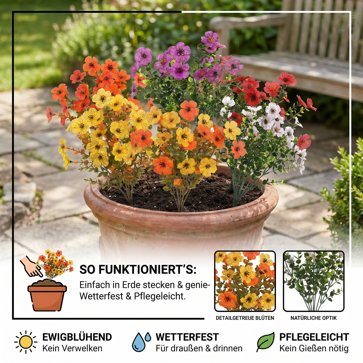EverBloom – Unverblühender Kunstblumenstrauß aus Wildblumen für Pflanzkübel im Außenbereich