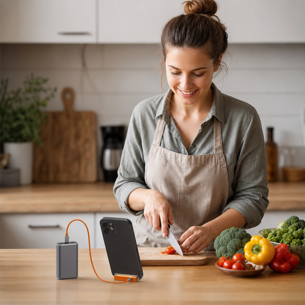 2-in-1 robuster & faltbarer Handyhalter mit abnehmbarem USB-C-Ladekabel