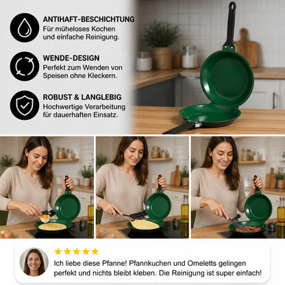 Doppelseitige Antihaft-Bratpfanne – Wende-Pfanne für Pfannkuchen, Omeletts & Speck