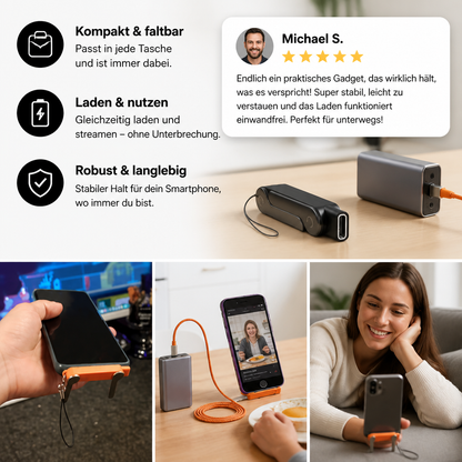 2-in-1 robuster & faltbarer Handyhalter mit abnehmbarem USB-C-Ladekabel