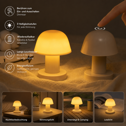 Mini wiederaufladbare LED-Pilz-Tischlampe mit Touch-Steuerung