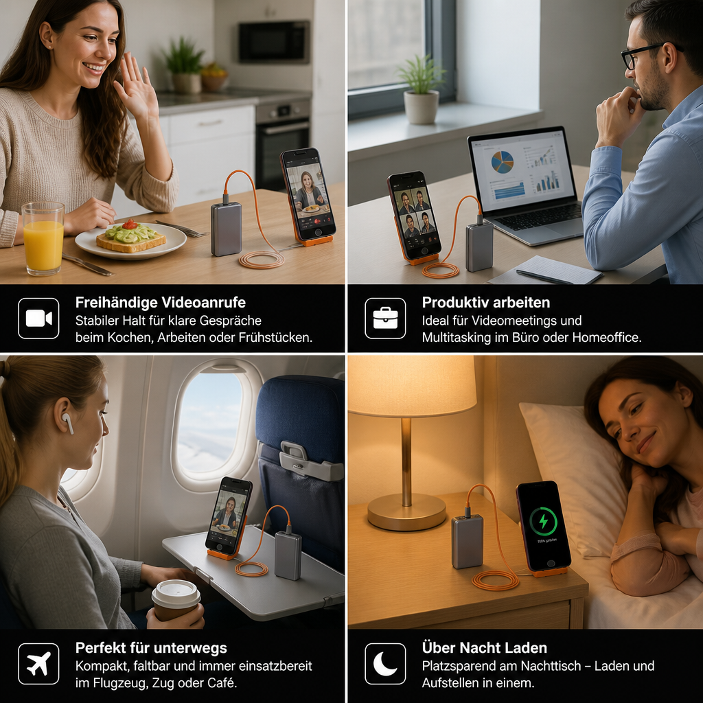 2-in-1 robuster & faltbarer Handyhalter mit abnehmbarem USB-C-Ladekabel