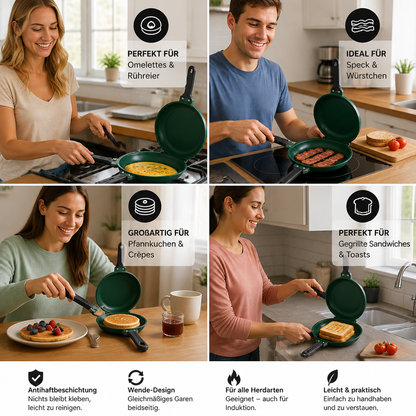 Doppelseitige Antihaft-Bratpfanne – Wende-Pfanne für Pfannkuchen, Omeletts & Speck