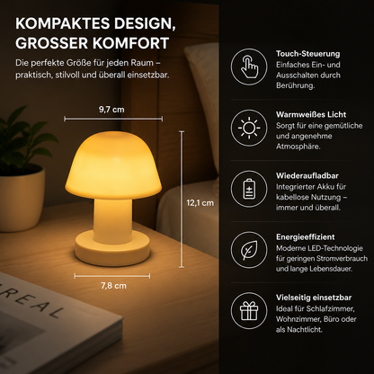 Mini wiederaufladbare LED-Pilz-Tischlampe mit Touch-Steuerung