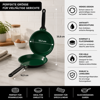 Doppelseitige Antihaft-Bratpfanne – Wende-Pfanne für Pfannkuchen, Omeletts & Speck