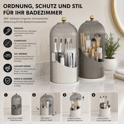 Drehbarer Organizer für Zahnbürsten & Badezimmerutensilien mit staubdichter transparenter Abdeckung