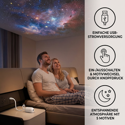 Moderne Sternenhimmel Lampe – USB Mini Projektor Nachtlicht für Schlafzimmer & entspannte Atmosphäre inkl. 5 Motiven