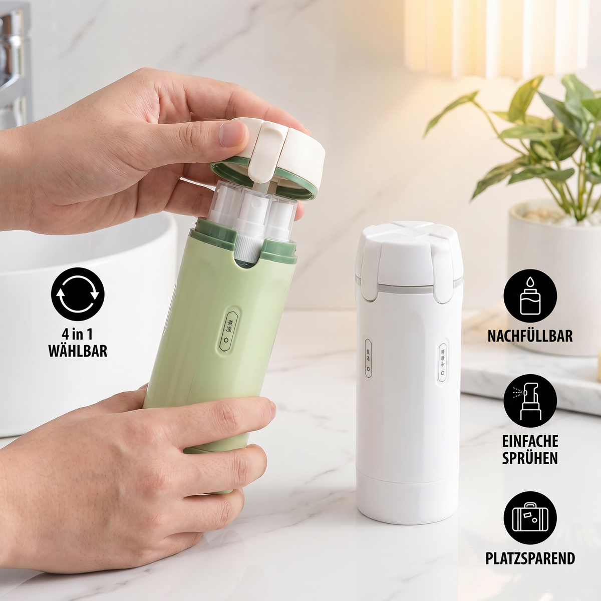 4 in 1 nachfüllbare Reisebehälter für Shampoo und Kosmetik