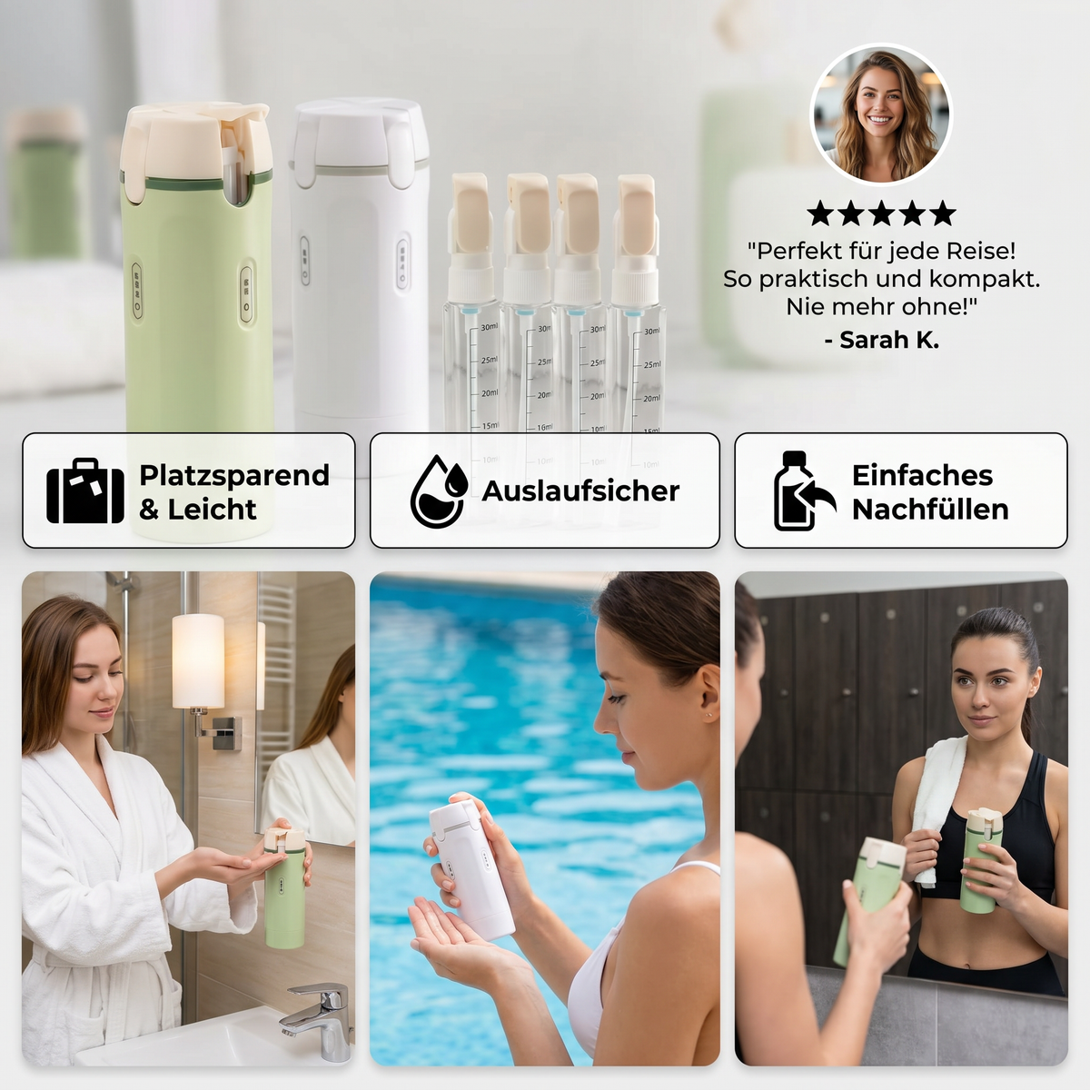 4 in 1 nachfüllbare Reisebehälter für Shampoo und Kosmetik