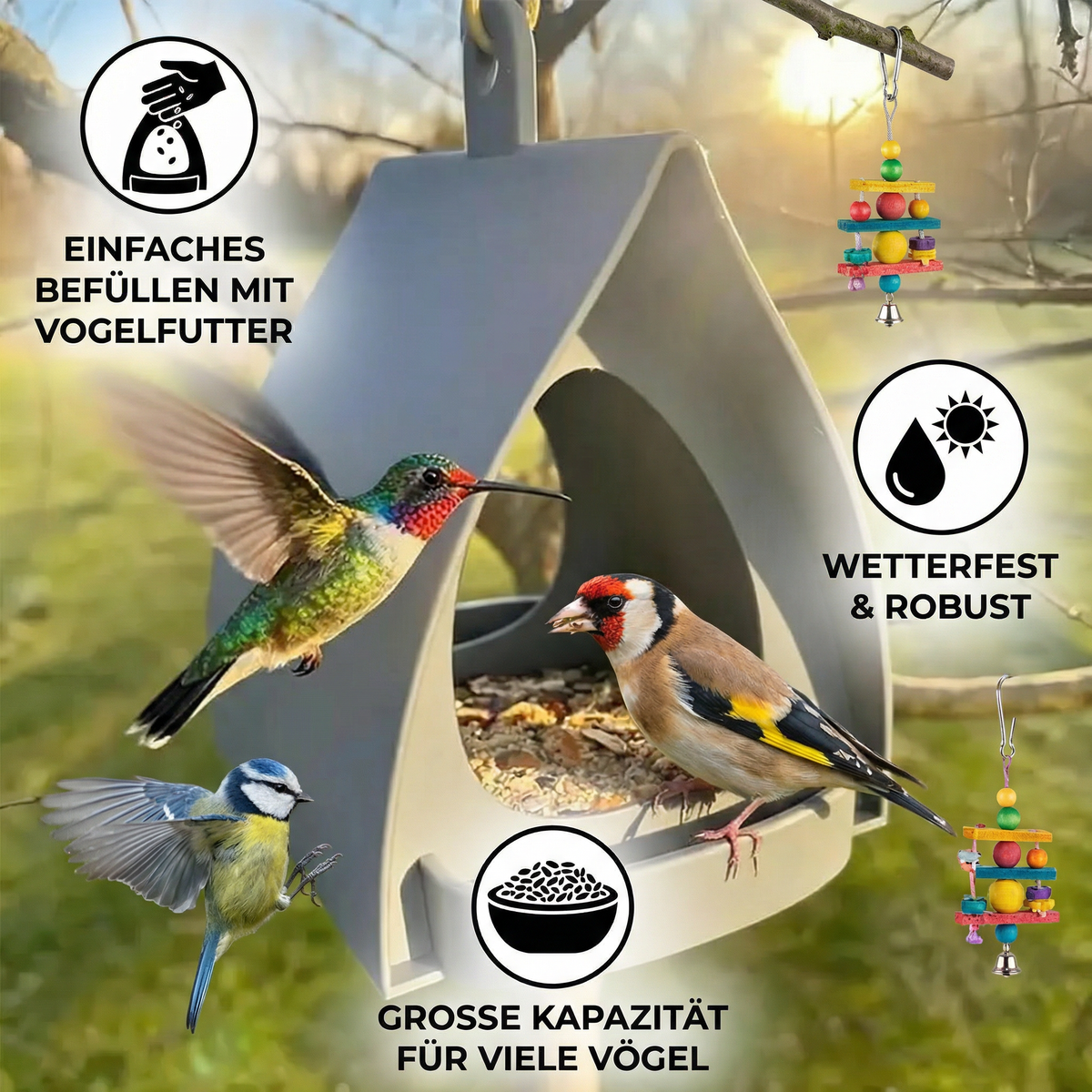 Hängendes Vogel-Futterhaus zum Aufhängen – Große Kapazität für Garten & Balkon