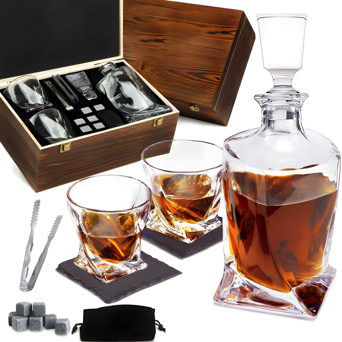 Exklusives Kristall-Whiskey-Set mit Karaffe und Bechern