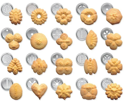 Kekspresse aus Edelstahl mit Aufsätzen für kreative Plätzchen und Gebäck